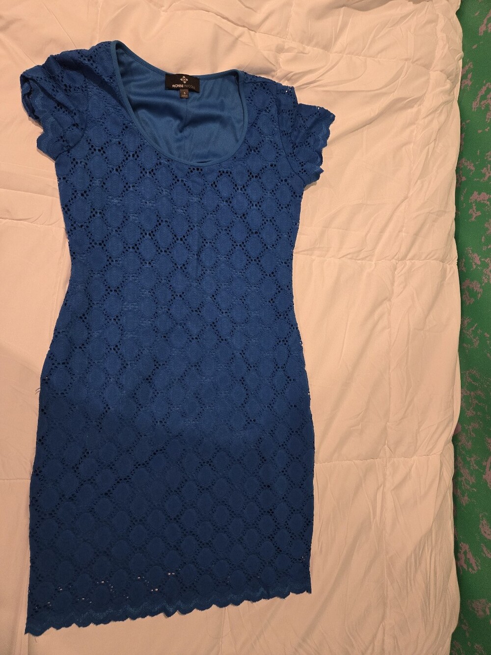 Ronni Nicole Royal Blue Lace Scoop-Neck Mini Dress